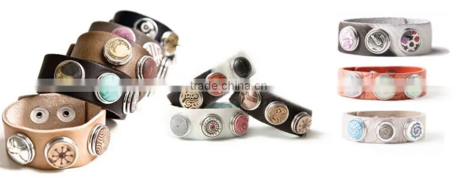 2015 new products leather snap botton natural stone bracelet