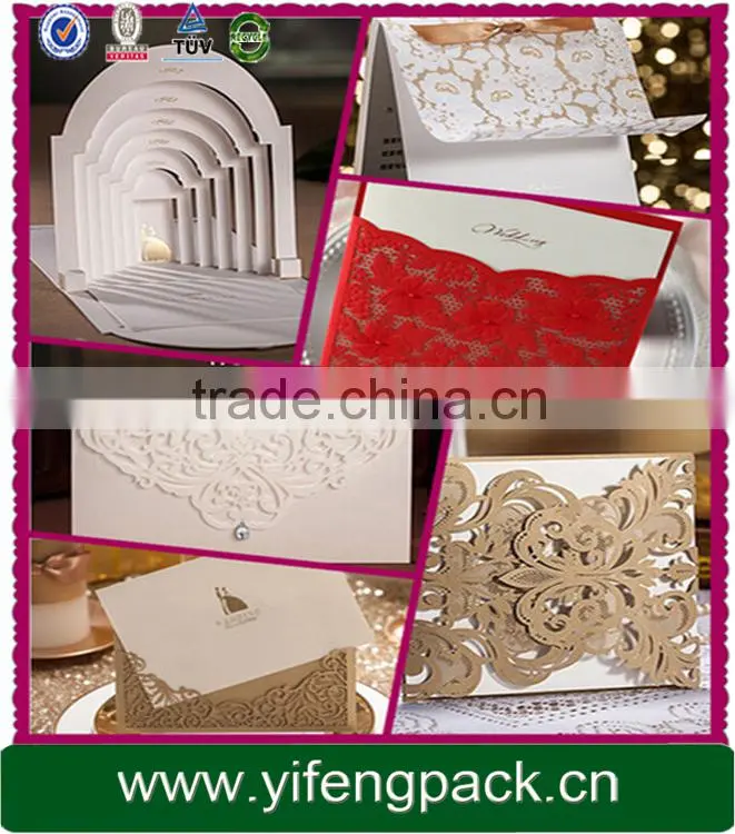 China hole sale luxury eco-friendly red fashion chinese wedding invitation card