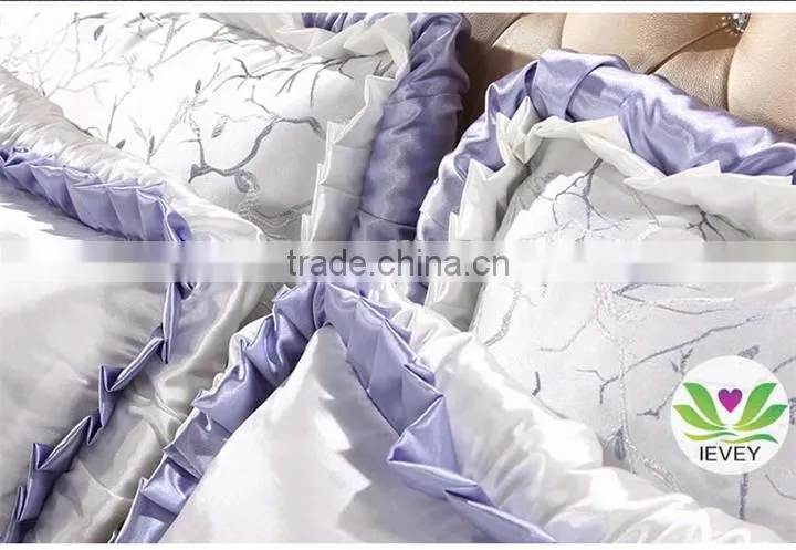 Royal silver and purple bedding set Luxury wedding bedding set 100% cotton embrodiery bridal bedding commerical bedding set
