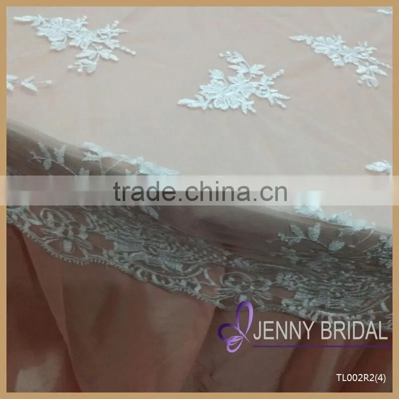 TL002R2(4) cheap wedding white embroidery lace overlay tablecloths