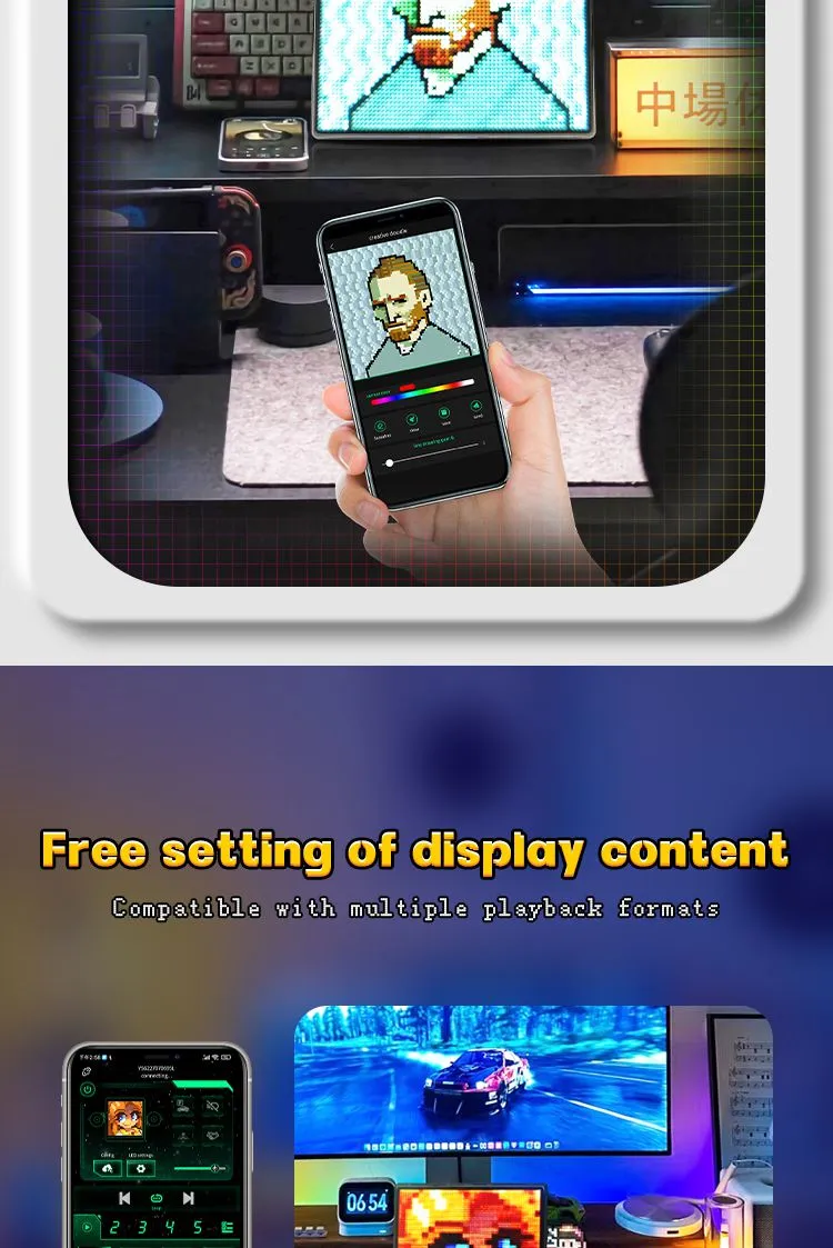 64*64 Automotive Atmosphere Pixel Screen Bluetooth Pixel Screen DIY Decorative Lights Modification Universal Car Ambient Light
