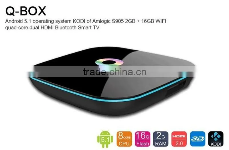 2016 New Q Box Android 5.1 Media Player Q-BOX With Apps&Addons Preinstalled Android Tv box S905 2GB Ram 16GB Rom Kodi Box