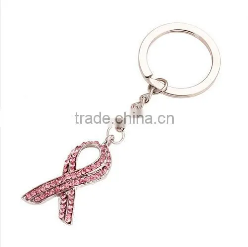 Preventing Breast Cancer Symbol Key Chain Rhinestone Bowtie Hope Key Chain