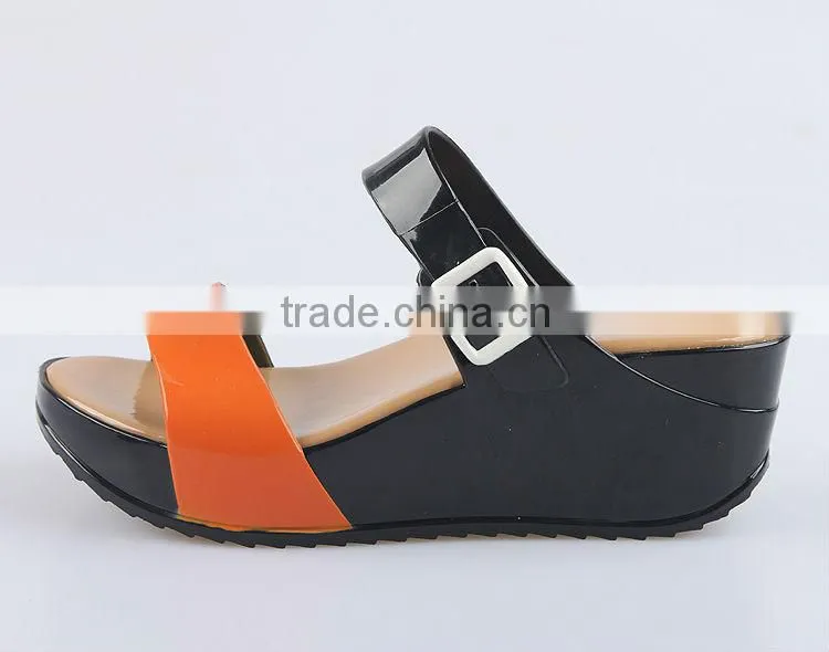 2015 Color Blocking Jelly Slippers Ladies Fashion Wedges Jelly Shoes