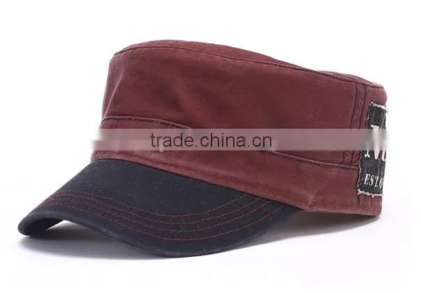 customize fashion flat top blank military cap custom tone washed denim cap