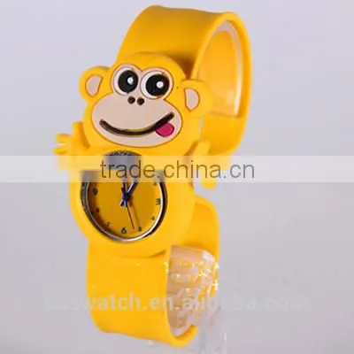 Cute naughty monkey shaped case silicone kids slap band watch