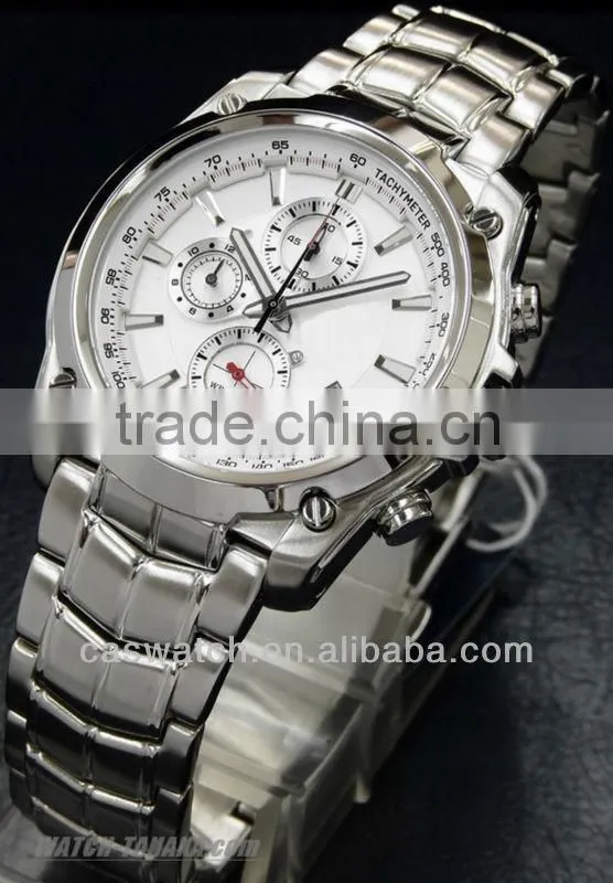 Classic mens stainless steel big case watch 5ATM water resistant chronograph watch