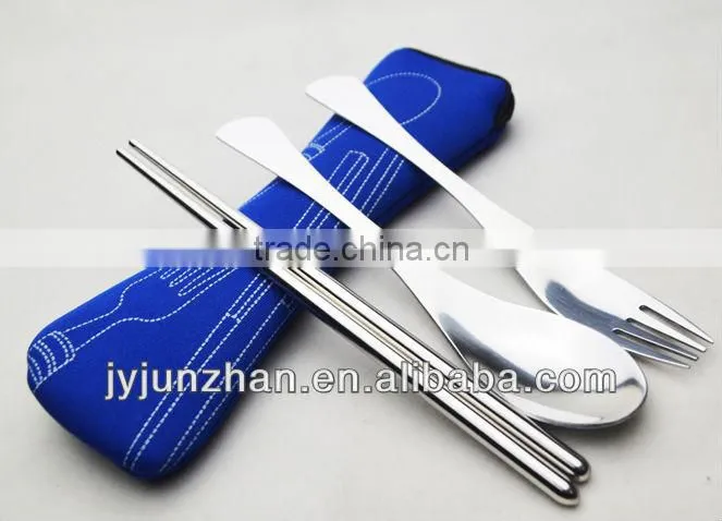 Stainless Steel Travel cutlery spoon fork sets with cloth bag packing and low price
