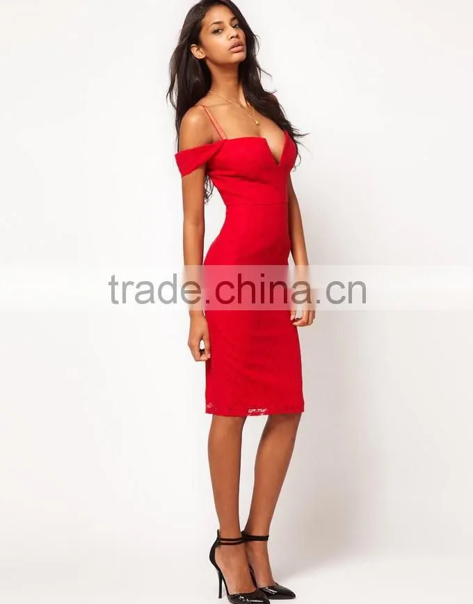 Red Bodycon Women Party Wear Sexy Romantic Dress Wholesale