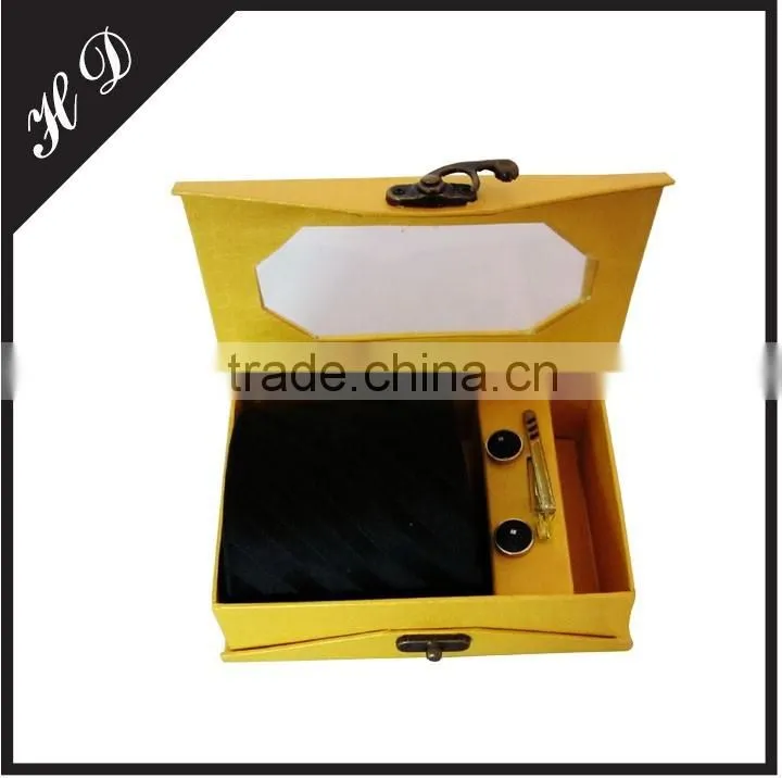 Clamshell Necktie Cufflink Tie Cilp Pocket Square Set Gift Box With PVC Window