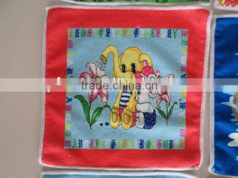 100% polyester microfiber warp knitting knitted thermal transfer printed square wash cloth with cartoon design