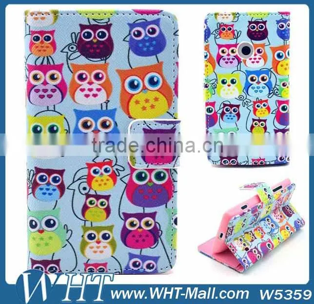 2014 New Products China Supplier Purse Custom Printing Wallet Leather Flip Case Stand Booklet Cover Shell For Nokia Lumia 520