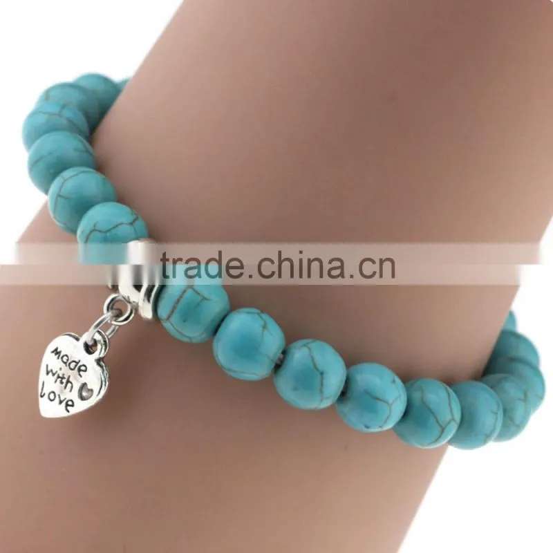Wholesale Handmade Fashion Women Turquoise Popular Alloy Pendant Elasticity Bracelet