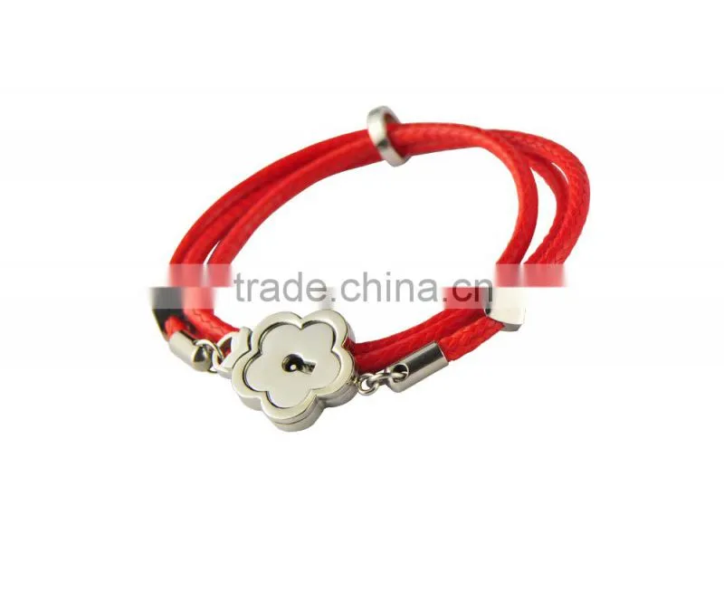 Charm Stainless Steel RED Leather Bangle 316L Leather