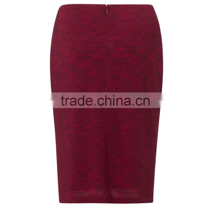New classic fashion women midi textured red pencil skirt