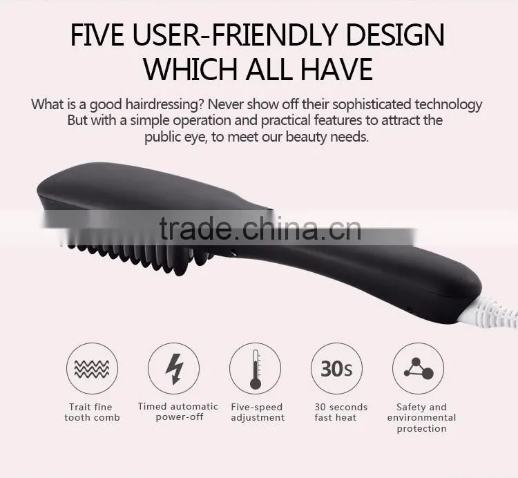 2016 New Arrival Professional Electric Hair Straightening Brush Anion Hair Straightner Brush Easy Hair Comb in Black