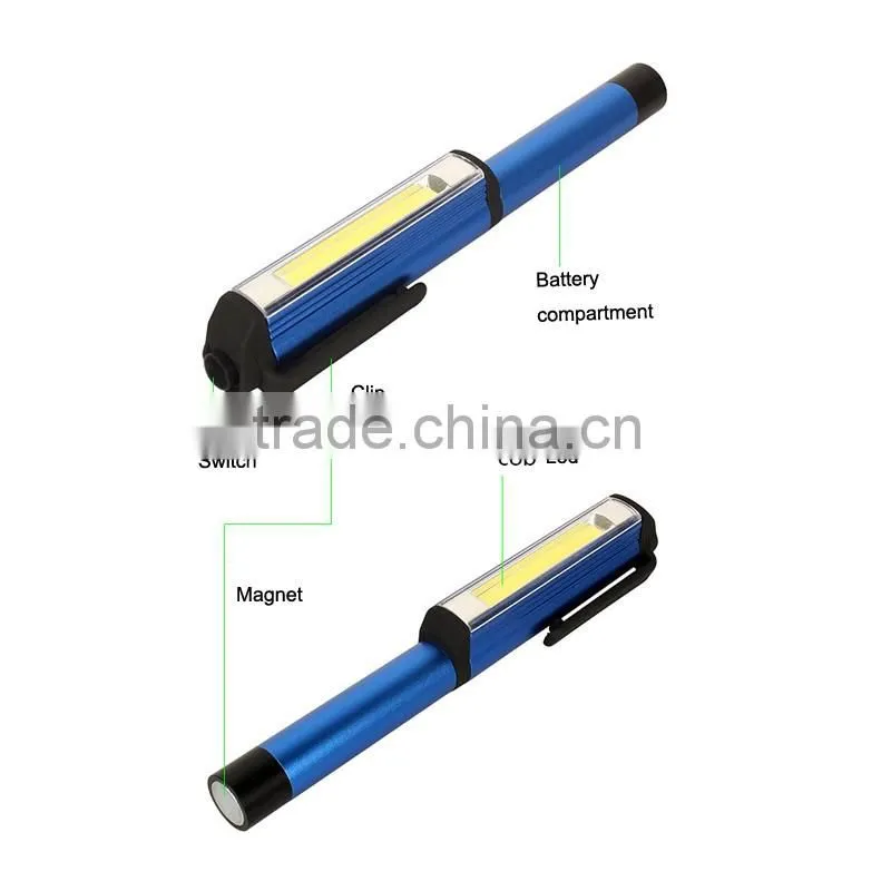 3AAA battery work COB aluminum alloy flashlight magnetic small pen work light
