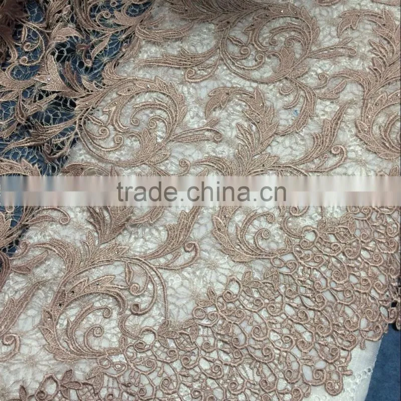 heavy lace fabric Dubai beaded embroidery designs flower lace chemical cord lace fabrics