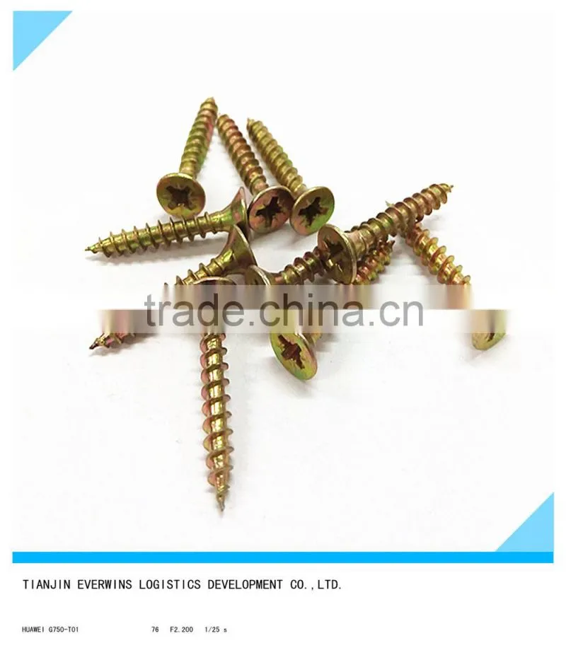 Brass plated screws Pozidriv head Fine thread Drywall screws