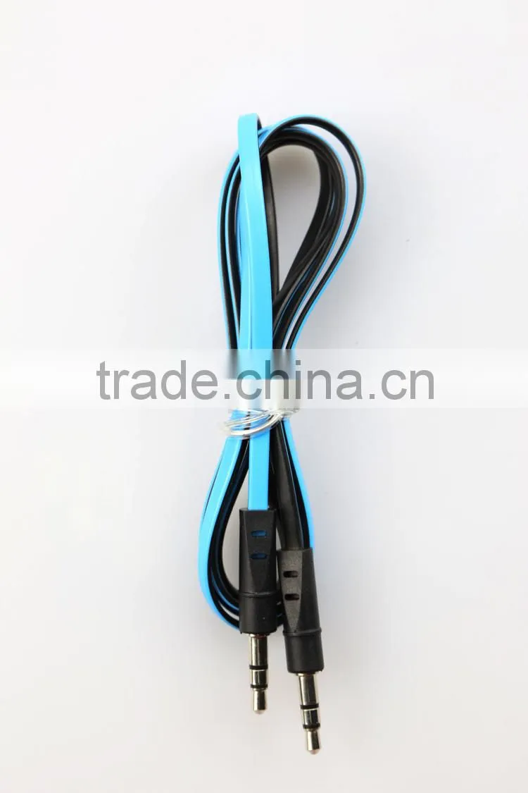 Braided Auxiliary 3.5mm Stereo male to male moulded plugs double color flat cable-Blue and Black