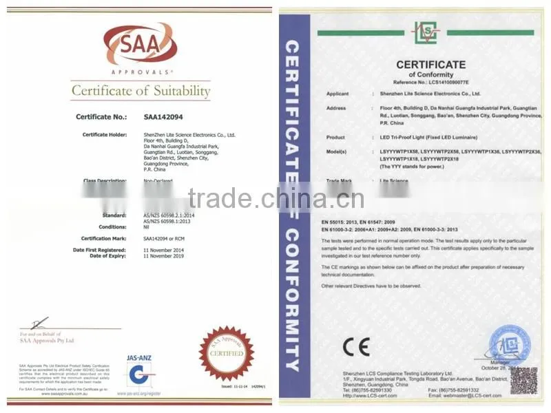 5 year warranty SAA CE and RoHS Approved LED Tri-Proof Light/ led tri-proof light fixture