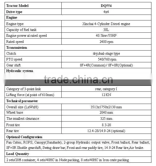 High quality DQ554 55HP 4WD Made in China Cheap Farm Tractor
