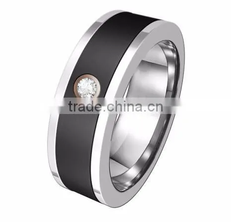 Men's Tungsten CZ Bands with Mirror Polished Tungsten Stripe jewelry ring