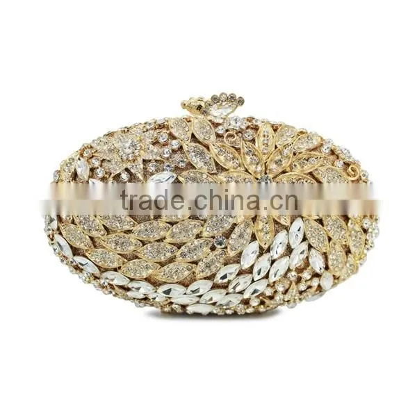new design gold and silver oval shape rhinestone evening clutch ladies handbag fashion (8732A-GS)