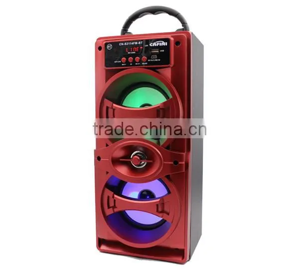 Portable bluetooth wooden speaker with flashlamp, color lights fm speaker