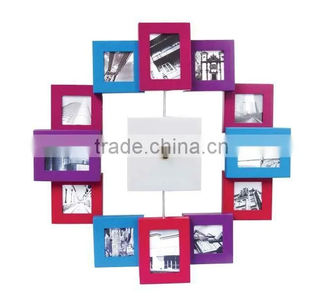 Color frame wall clock with 12 photo