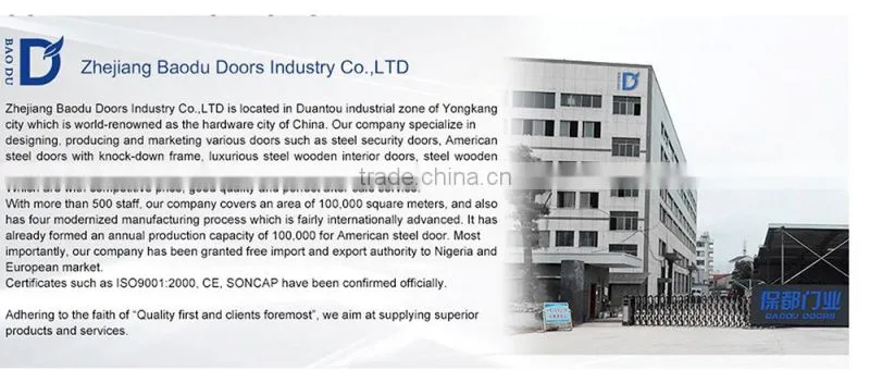 Baodu brand american single panel steel door with ce iso soncap certificate