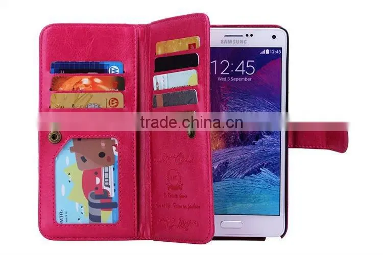 2015 UNIQUE PU Leather back shell case for Samsung Galaxy note 4 Wallet case,fashion pattern with 9 card slots