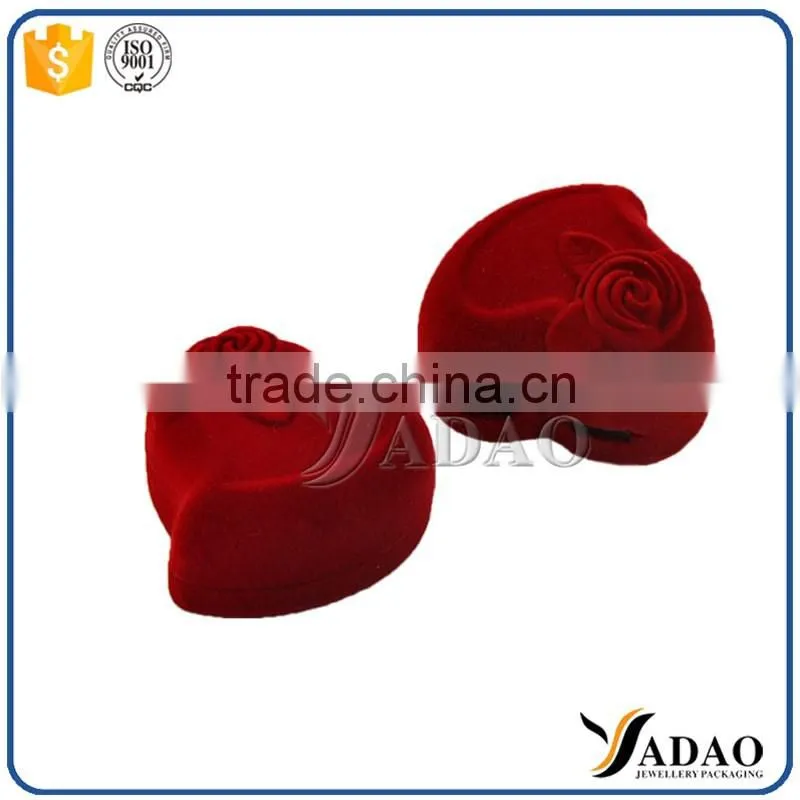 red flower shape velvet jewelry boxes ring packaging box