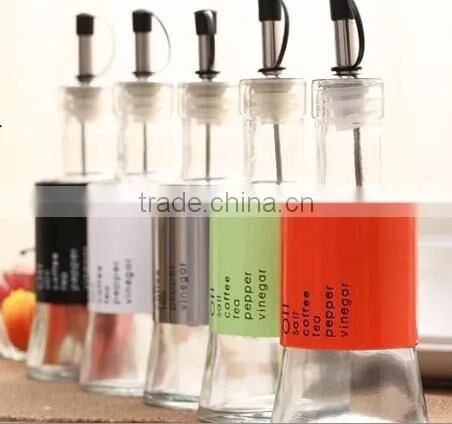 Glass oil vinegar bottle with metal coat pourer 5 colors