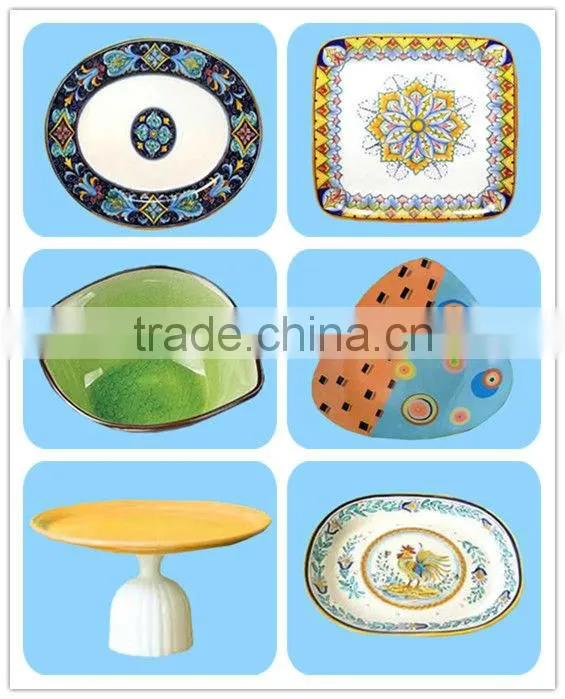 Hand built triangular hand painted ceramic platter