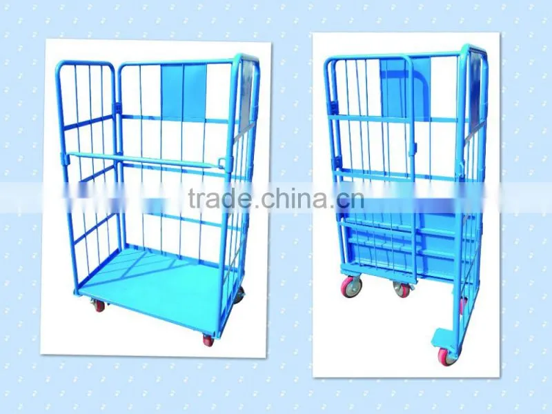 4 Sides Steel Cargo Storage Cage Roll Containers With Wheels