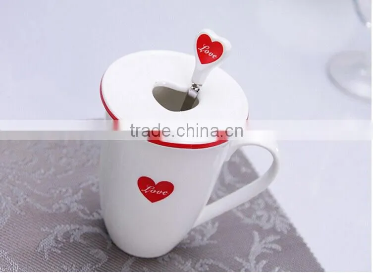ceramic heart shaped tea cup with spoon & lid,Love Shape Ceramic Coffee Mug with Lid and Spoon Household