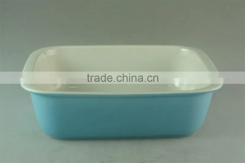 Light blue glazed ceramic rectangle bakeware bake tray/plate