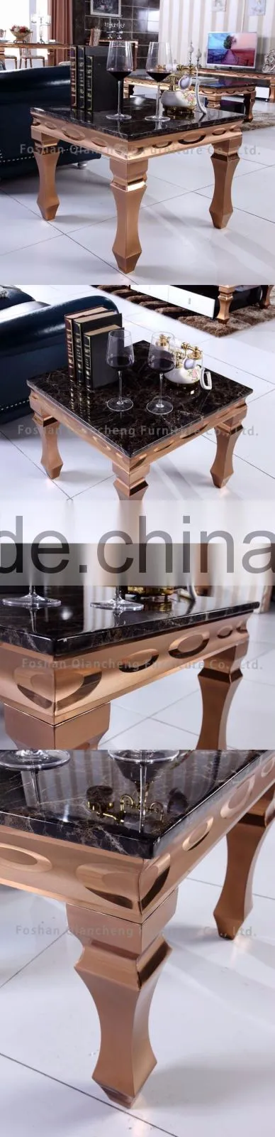French provincial end table marble top with rose gold color leg