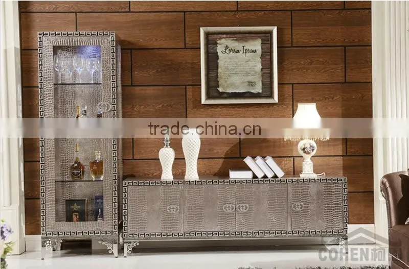 E106 postmodern western-style high quality stainless steel crocodile PU tv stand/cabinet
