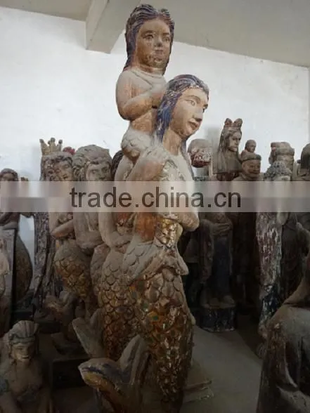 Antique hand made wooden carving sleeping mermaid sculpture,wooden statues,Religious sculptures