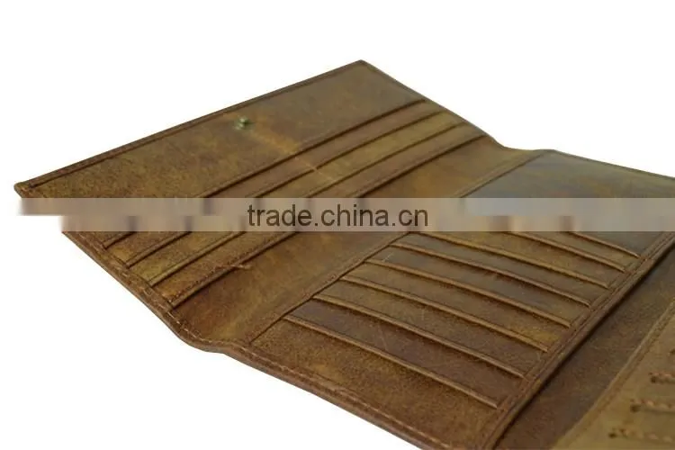 Promotion gifts crazy horse leather long credit card wallet men with coin pocket