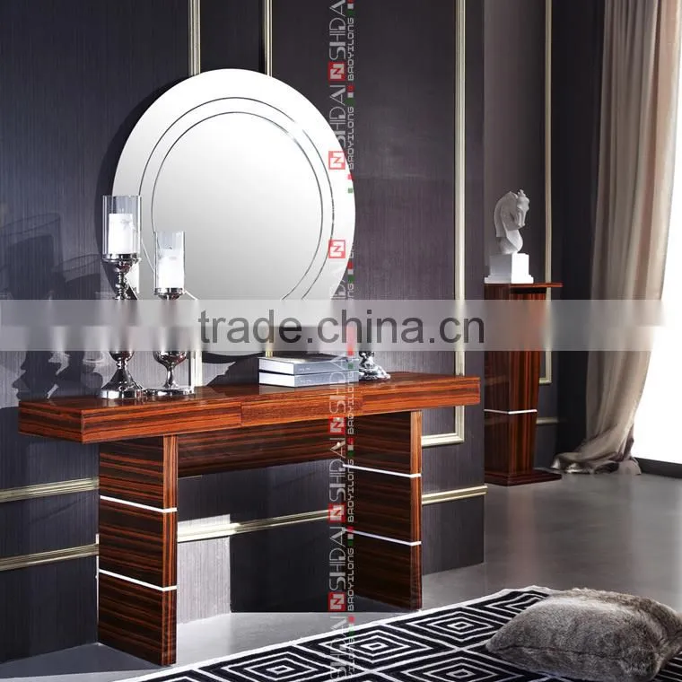 glass console table / wooden console table with mirror / 2 leg console tables E-167