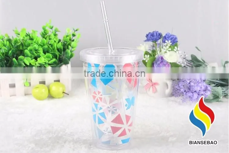 clear double wall 16oz plastic water tumbler with straw