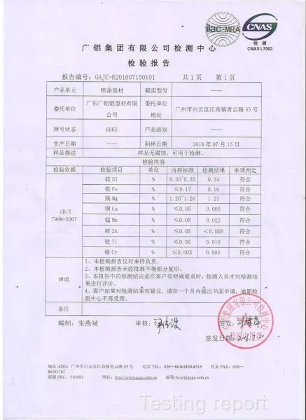 Testing report