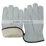 Warmth cow grain leather winter driver gloves with fleece lining ZM704-H