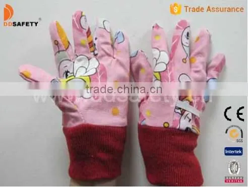 DDSAFETY Red Cotton Kid Gardening Working Safety Gloves