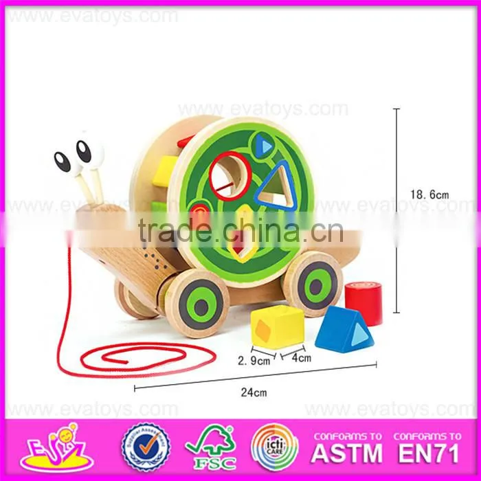 2016 hot sale baby wooden snail toy, most popular kids wooden snail toy W05B155