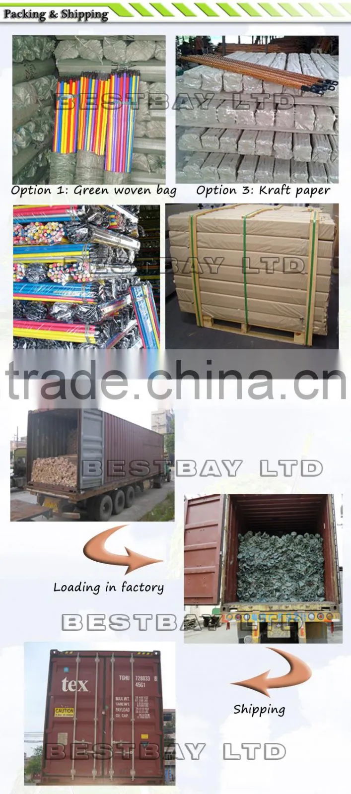 PVC coated wooden broom handle with thread Wooden broom stick / wood handle /