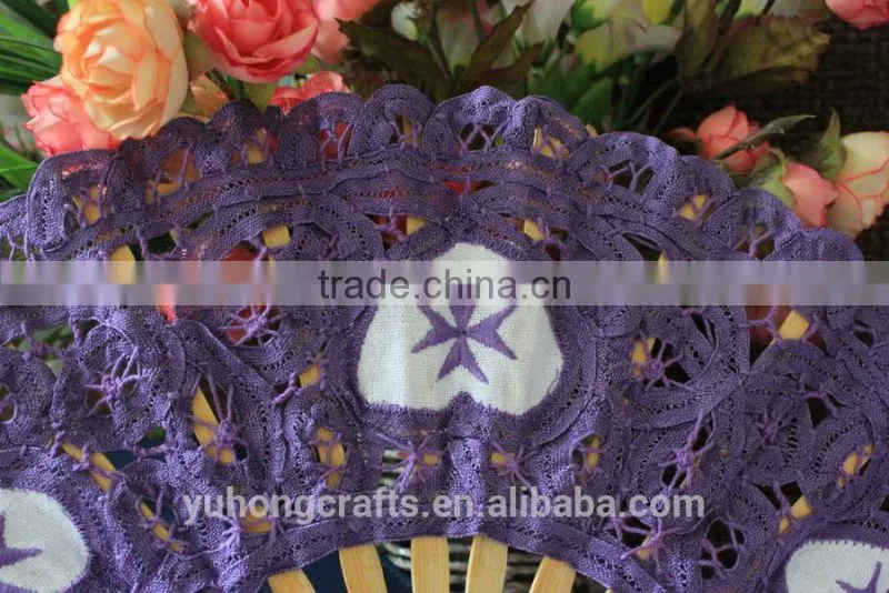 purple embroidery lace bamboo wedding fan